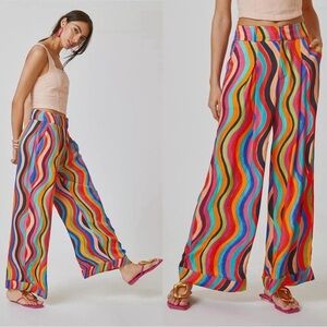 Farm Rio x Anthropologie Striped Rainbow Squiggly Trouser Pants size XS